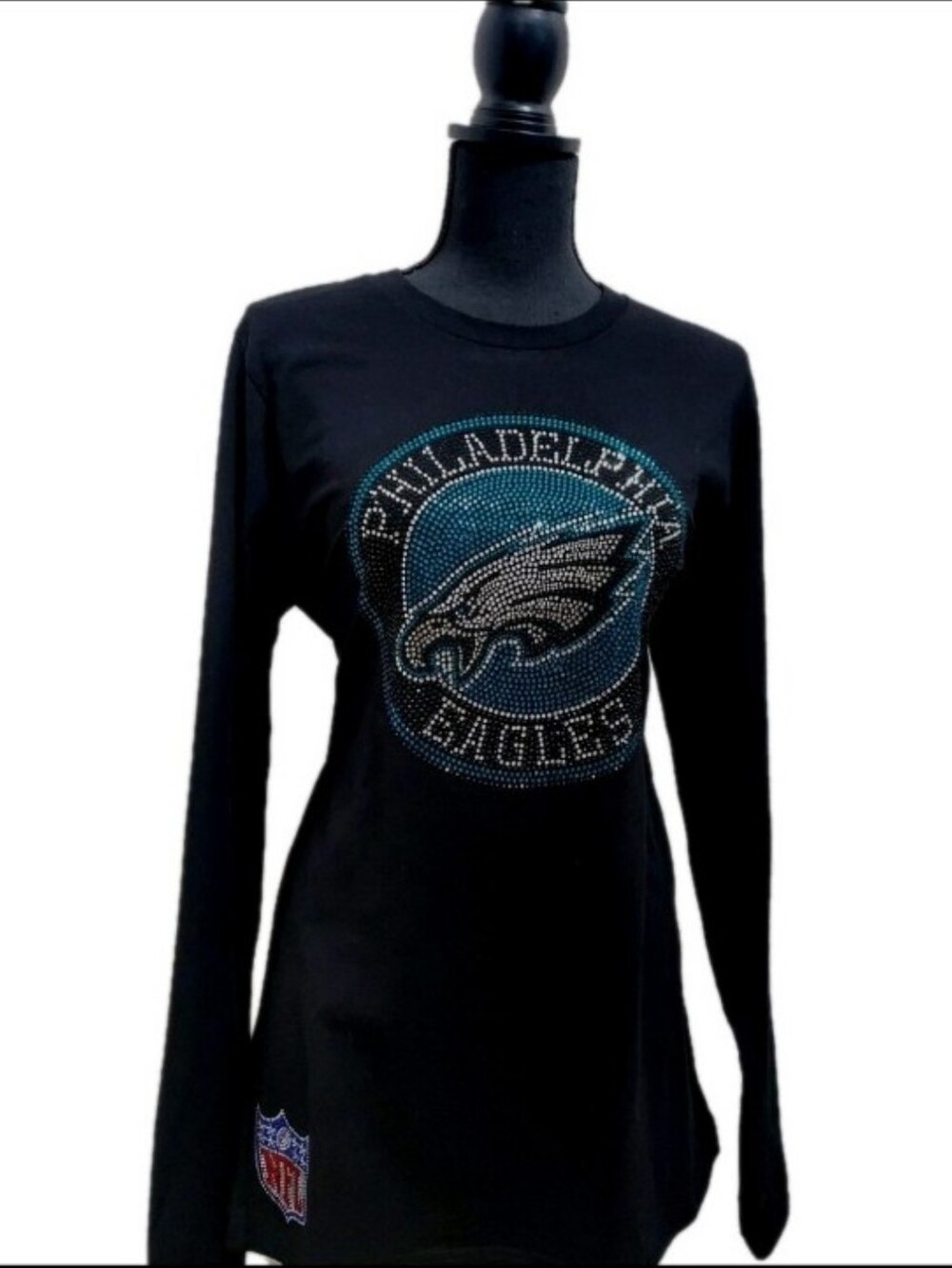 Philadelphia Eagles Women's Black Long-Sleeve Rhinestone Tee